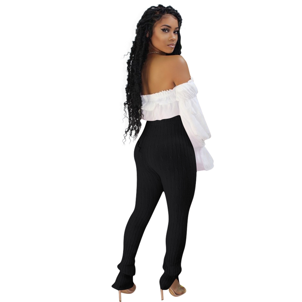 Sexy Off Shoulder Ruffle Crop Top and High Waist Slit Pants