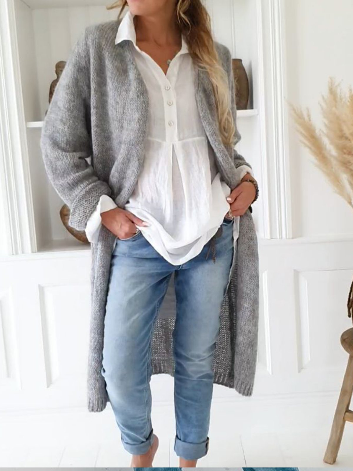 Plus Size Casual Long Sleeve Solid Outerwear