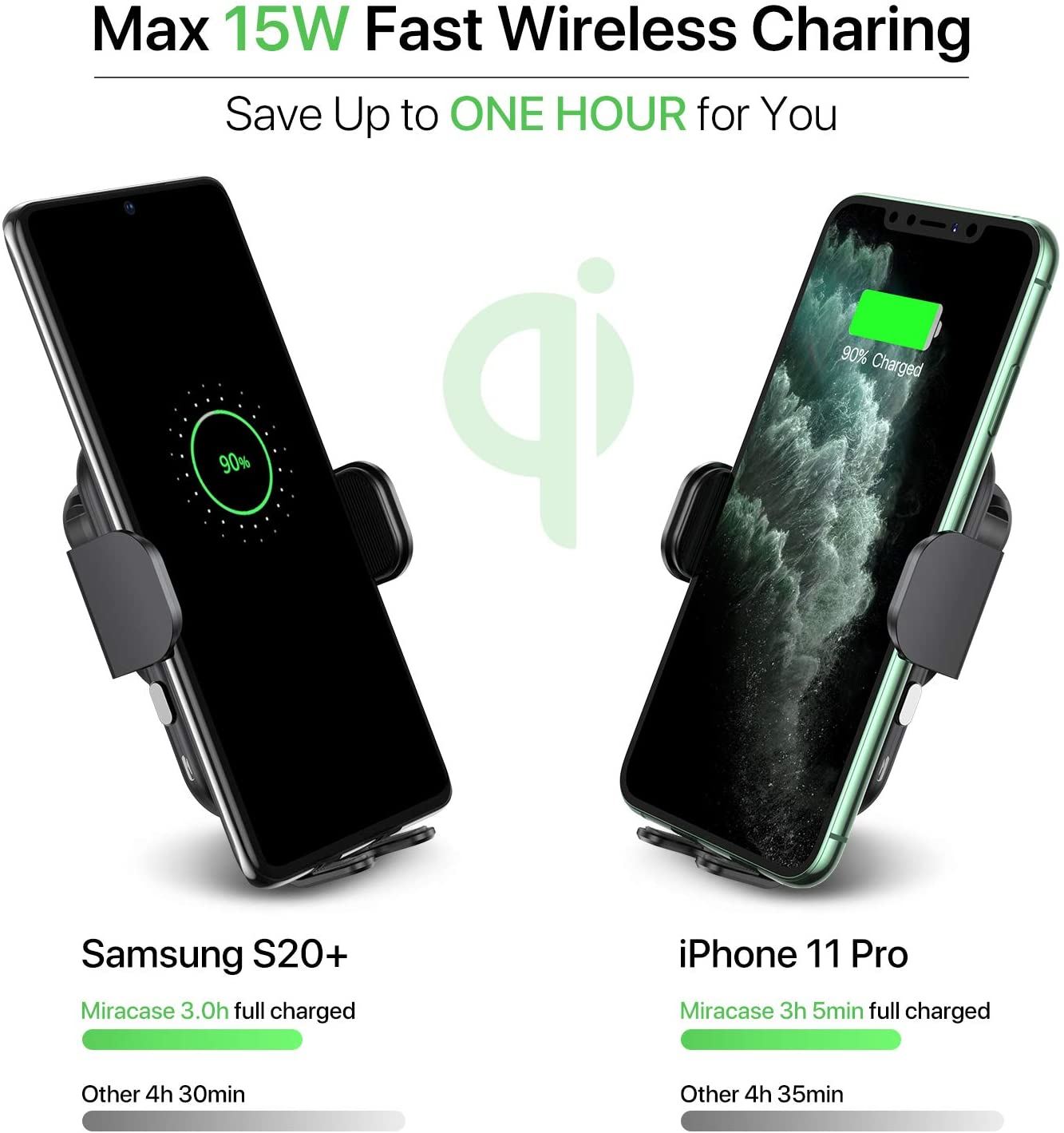 15W Qi Fast Wireless Cup Holder Air Vent Phone Mount