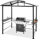 Erinnyees Grill Gazebo, 8�� x 5�� Double Tiered Steel Frame Outdoor BBQ Canopy Tent with Shelves Serving Tables, for Deck, Garden, Lawn, Patio