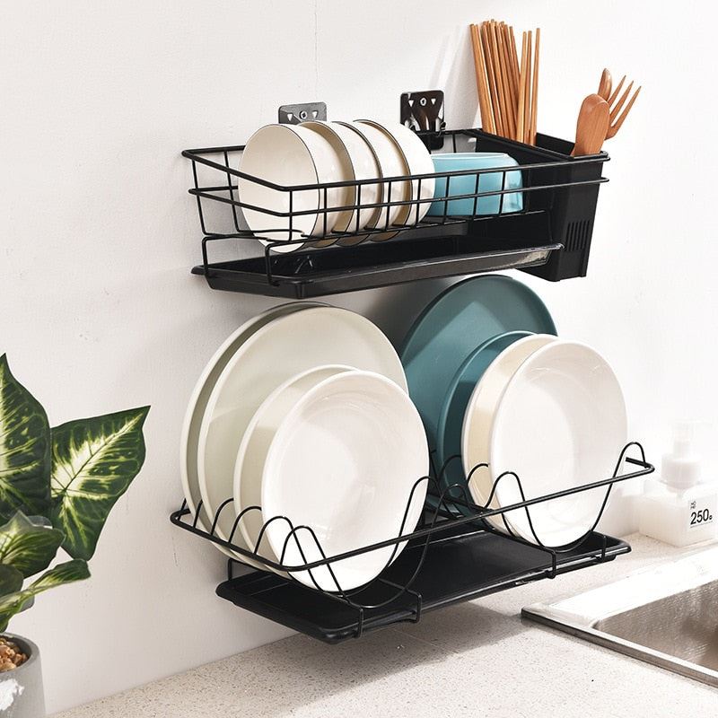 Stainless steel Kitchen Racks and Holders Wall-mounted Punch-free Dish Drainer Plate Drying Rack