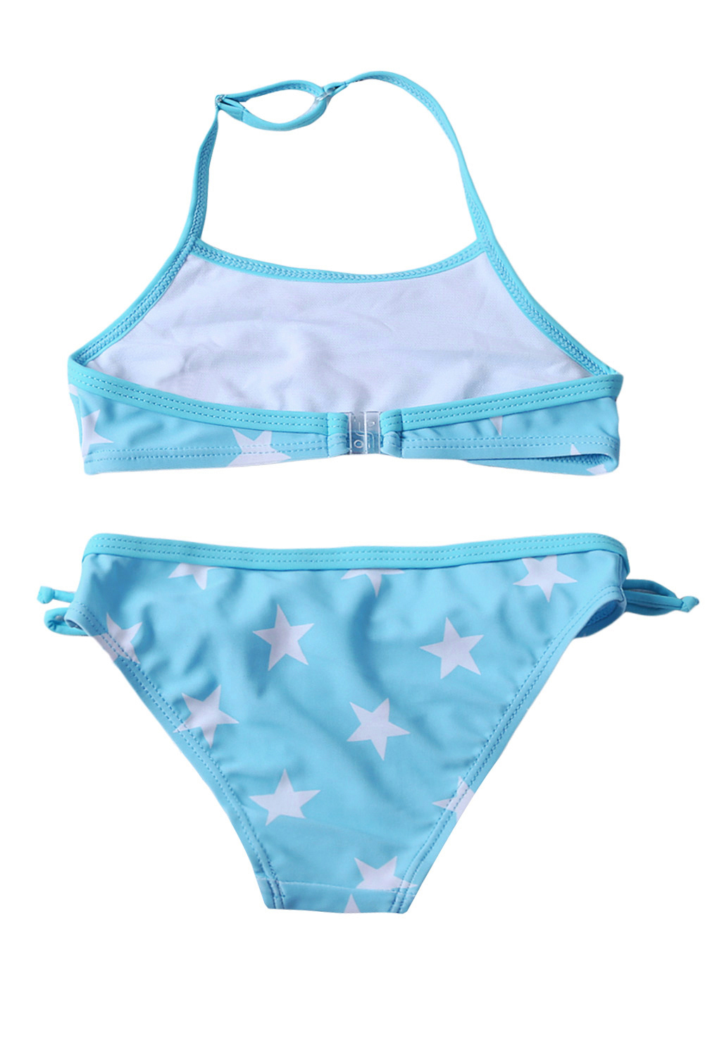 Little Girls Halter Neck Stars Print Blue Bikini