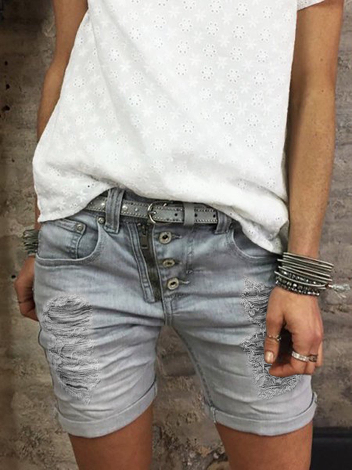 Button Down Zipper Plus Size ombre Shorts Pants