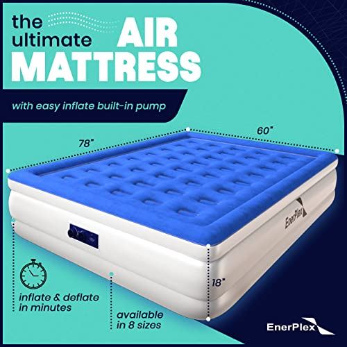 EnerPlex 13 Inch Double Height Inflatable Mattress with Built-in Dual Pump  /Queen