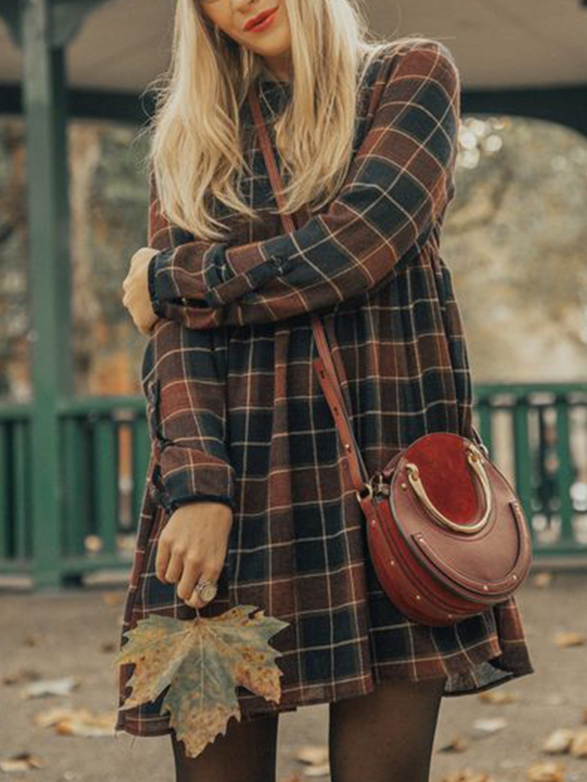 Deep Red Casual Shift Plaid Dresses