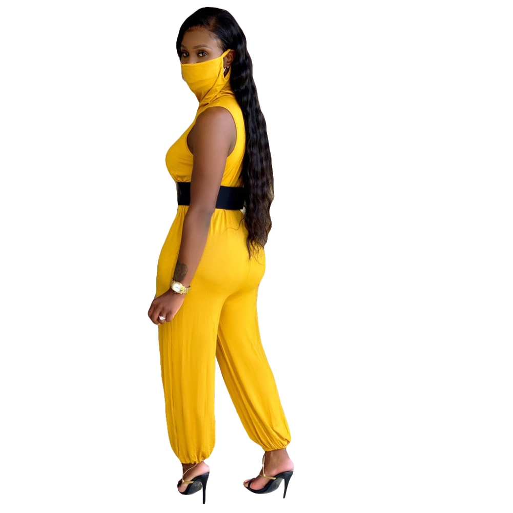 Casual Solid Color Sleeveless Loose Jumpsuit with Face Cover