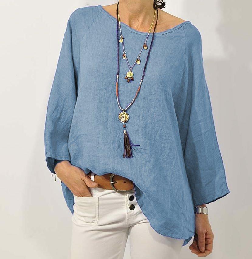 Solid Long Sleeve Linen Casual Tops