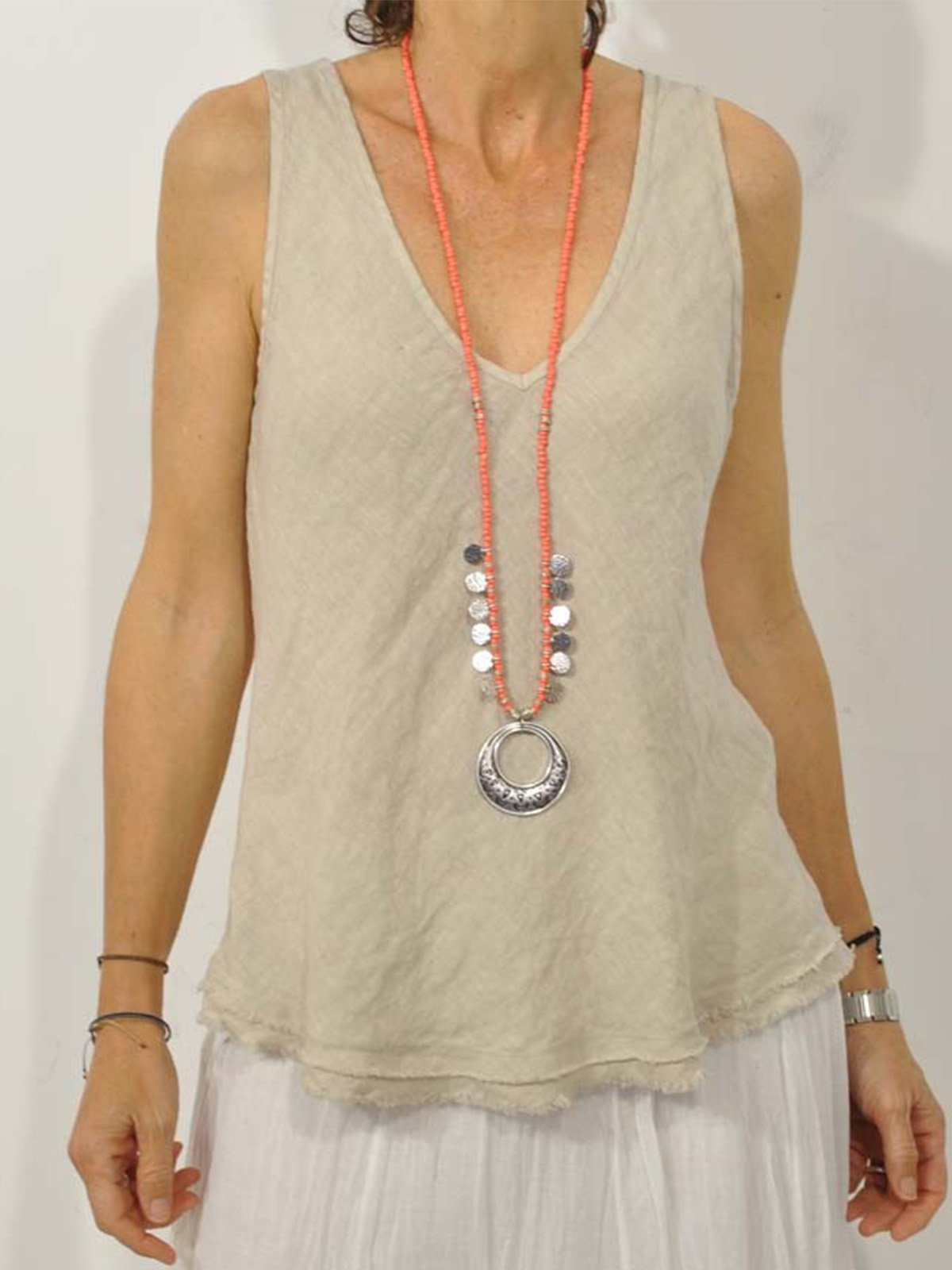 Plus Size Solid Casual V Neck Sleeveless Tops