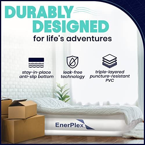 EnerPlex 16 Inch Double Height Inflatable Mattress with Built-in Dual Pump / Queen