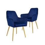 Modern Living Dining Room Accent Arm Chairs Club Guest with Gold Metal Legs