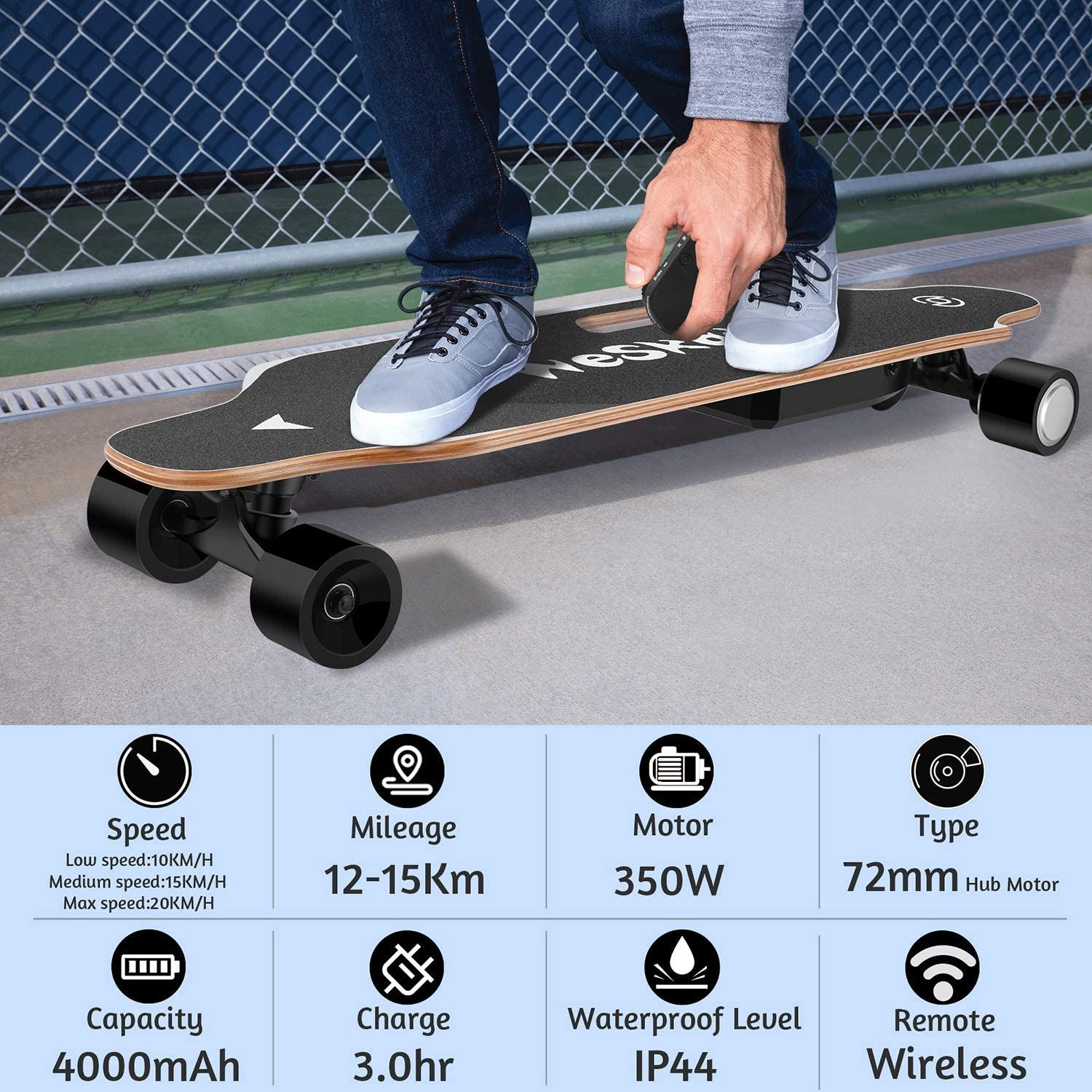 WeSkate Electric Longboard Wireless Remote Control Complete Skateboard
