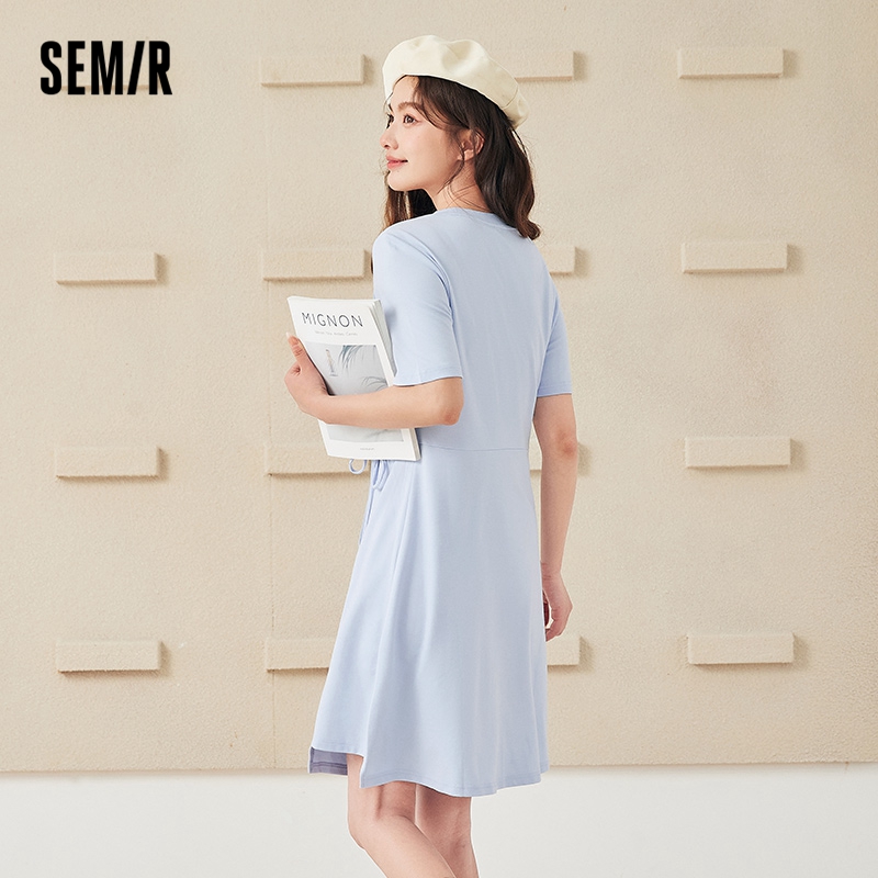 four SEMIR Dress Women Careful Machine Design Sense Self-Cultivation 2022 Summer New Drawstring Sweet Embroidery Knitted Dresses