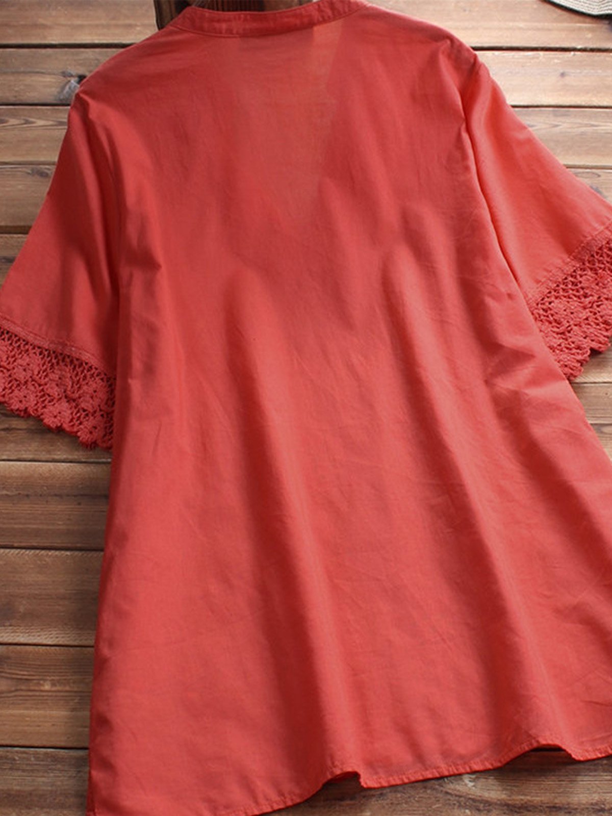 Cotton-Blend A-Line Short Sleeve V Neck Shirts & Tops