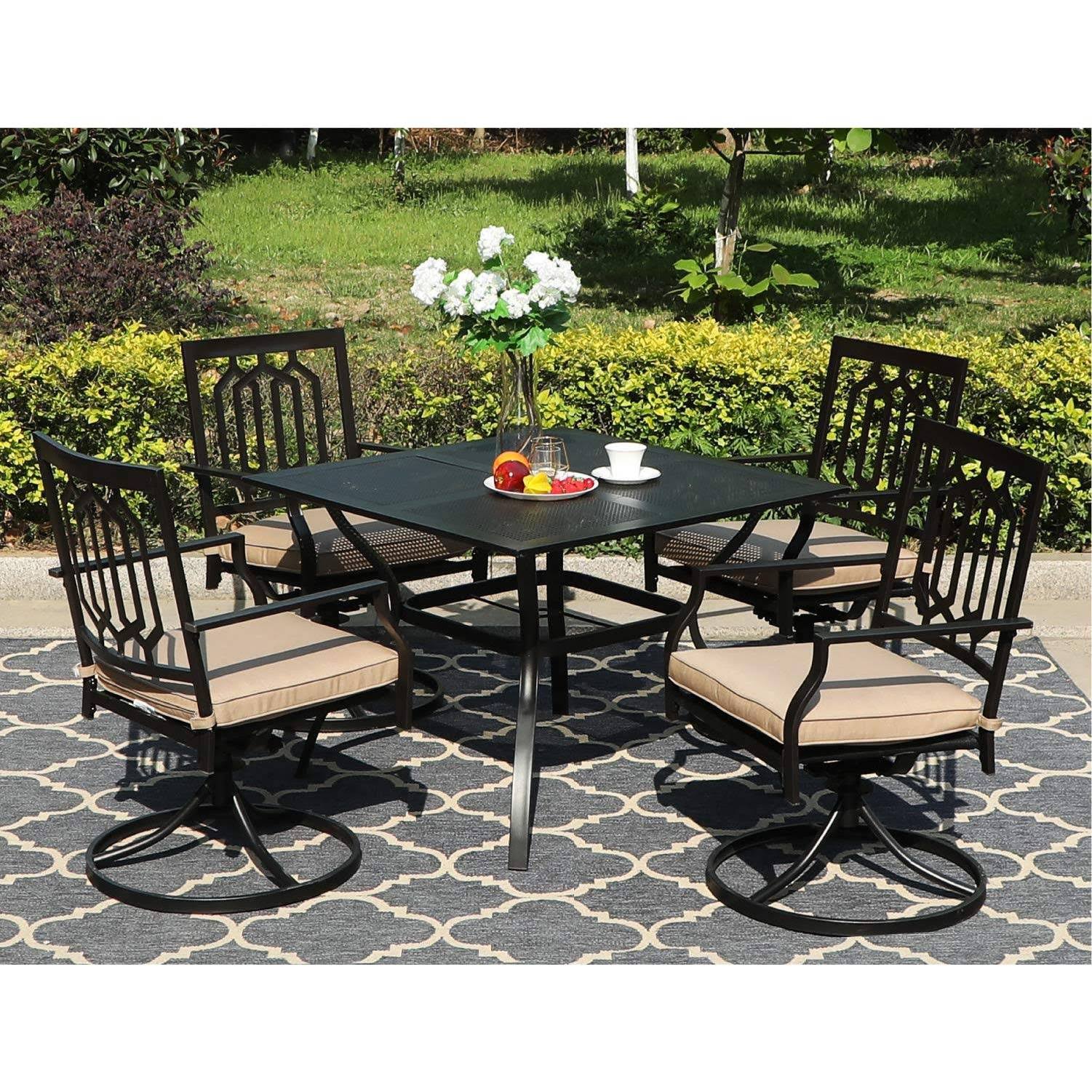 5pc Patio Set with Swivel Chairs Square Metal Table - Captiva Designs