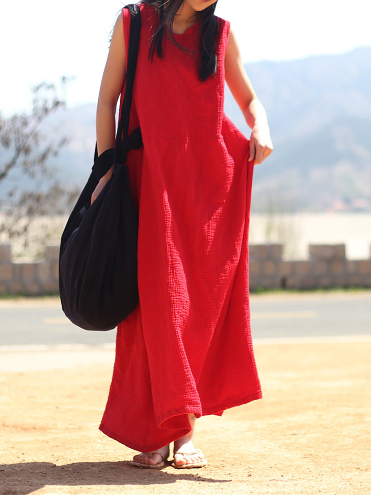 Women Summer Casual Cotton Dress Natural Lightweight Stretchy