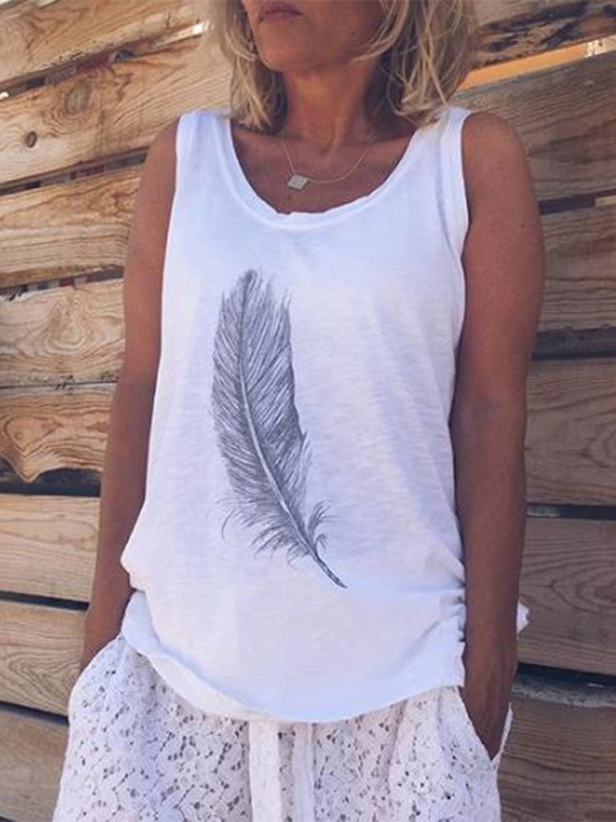 Casual Sleeveless Printed Round Neck Shirts