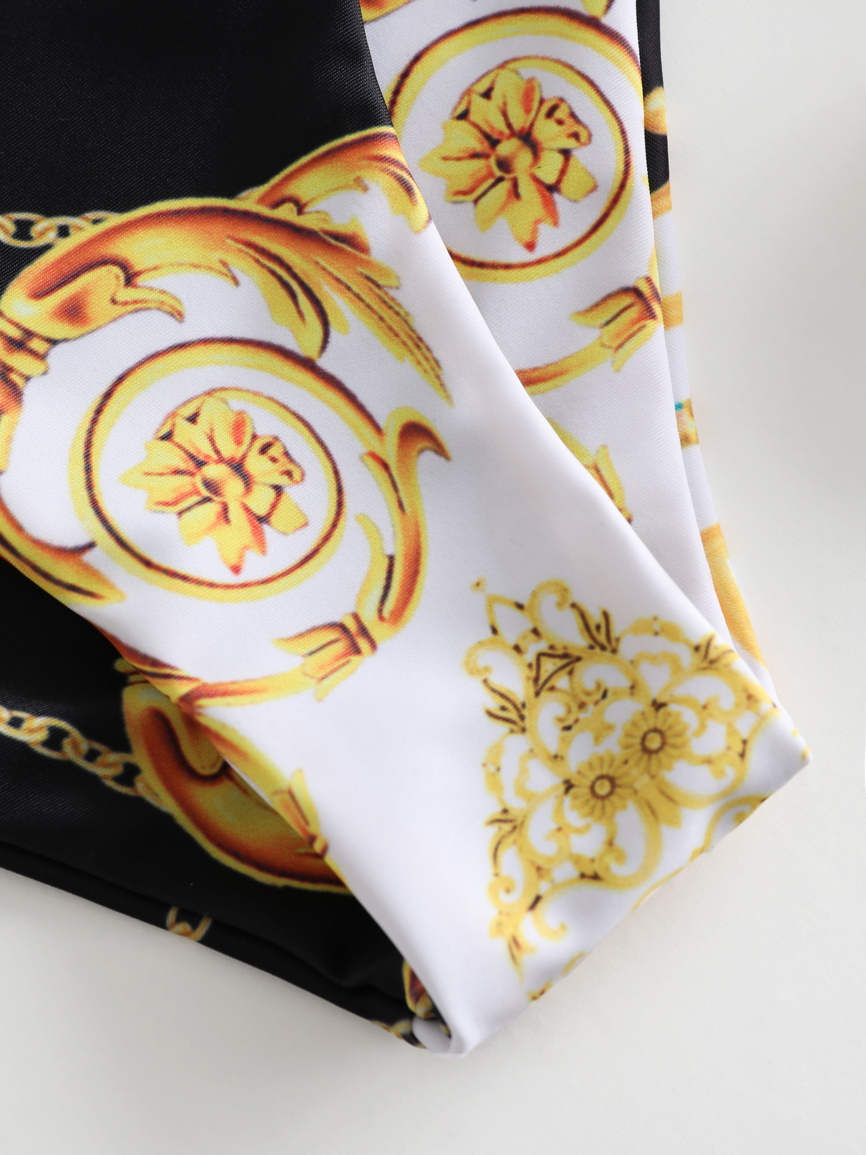 Cut Out Halter Collar Printed Bikini