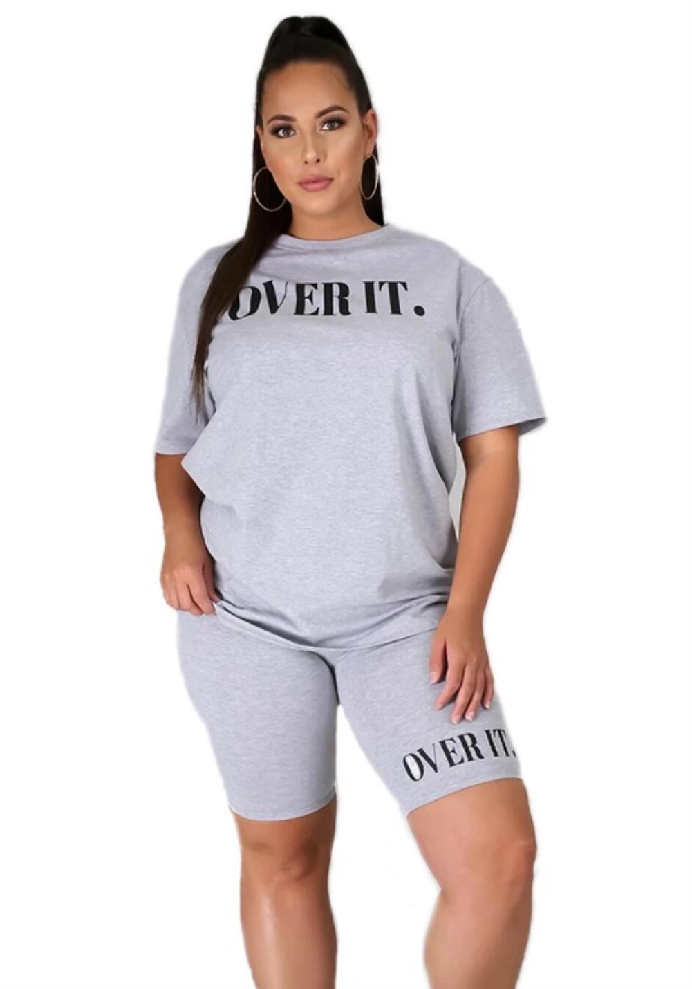 Plus Size Summer Print Two Piece Casual Shorts Set