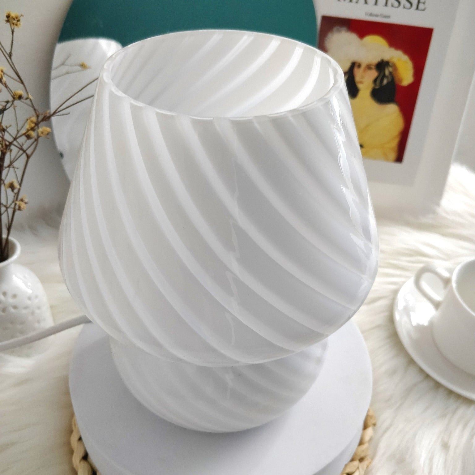 Glass LED Mushroom Table Lamp Bedroom Bedside Lampe Striped Mushroom