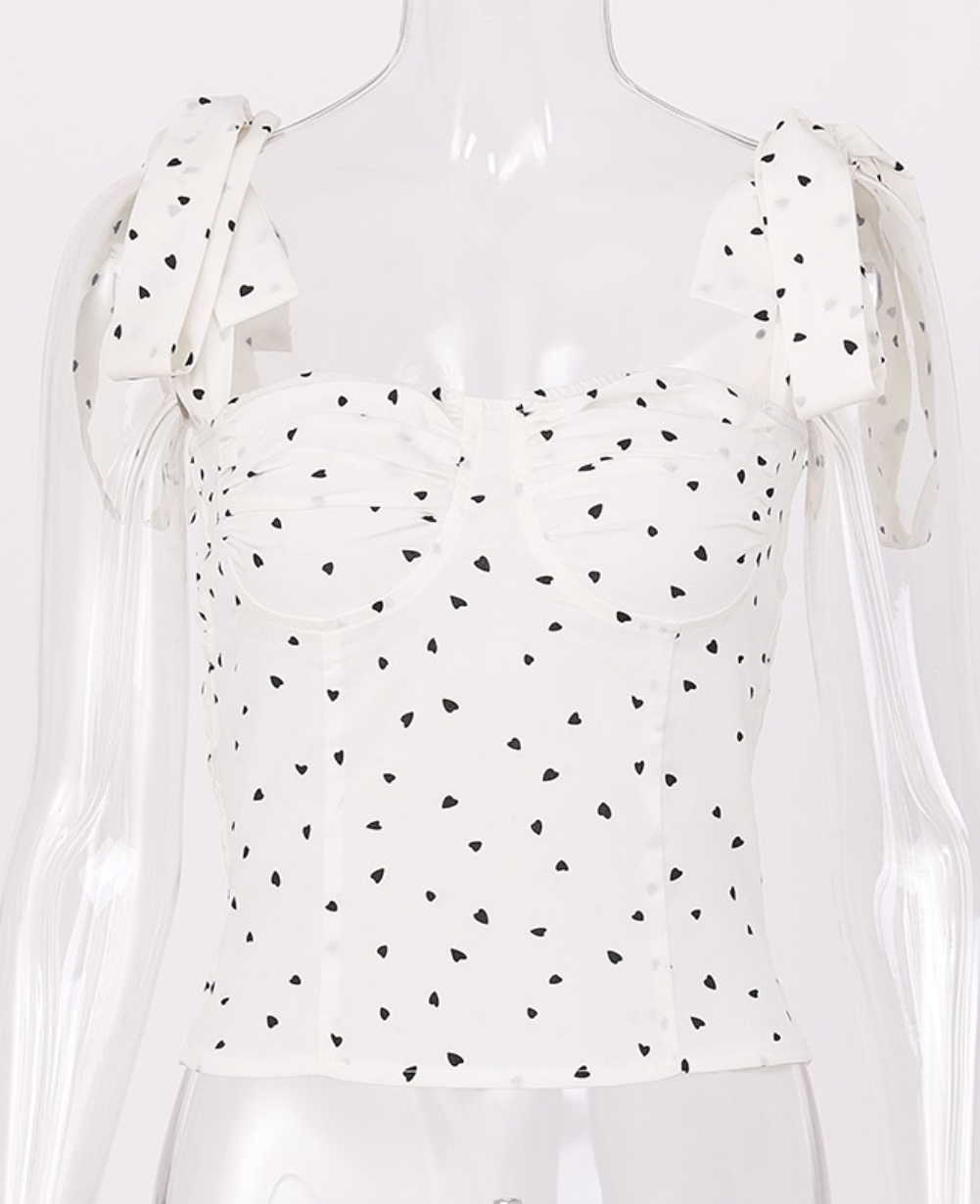 Sexy Vintage Hearts Tied Strap Top