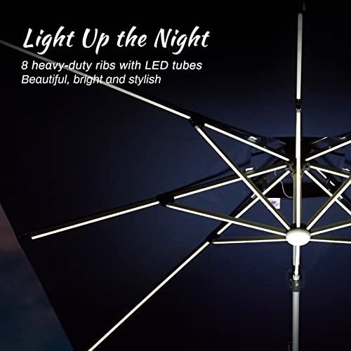 10�� Double Top Deluxe Solar Powered LED Square Patio Umbrella �C Grey