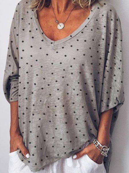 Polka Dots V Neck Casual Shirts & Tops