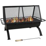 Sunnydaze Northland Outdoor Rectangular Fire Pit with Grill – 36-Inch Large Wood-Burning Patio & Backyard Fire Pit for Outside with Cooking BBQ Grill Grate, Spark Screen, Poker and Cover