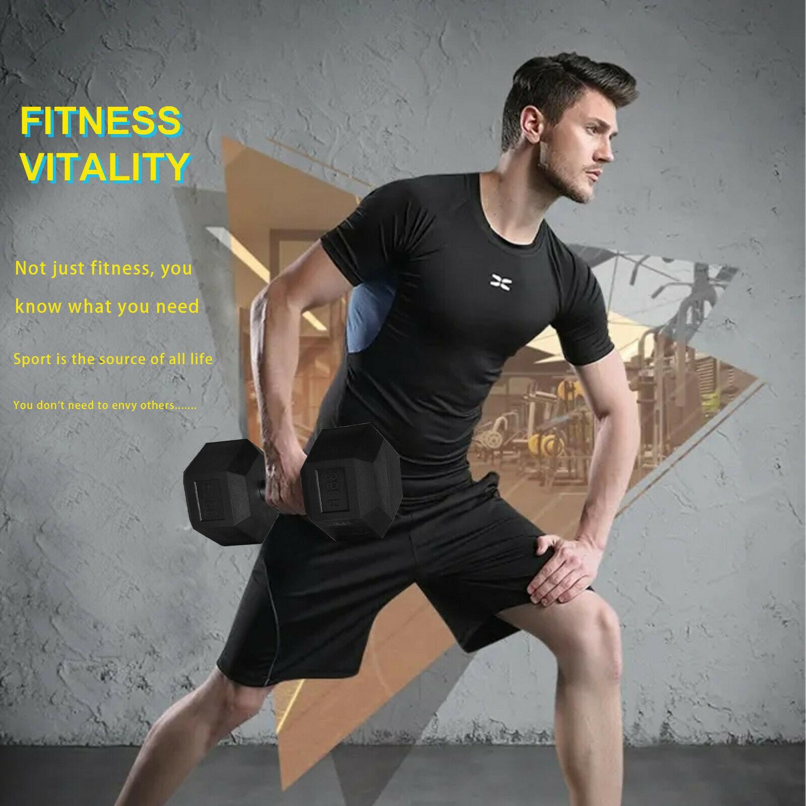 10Pair Rubber Dumbbells 5-50 lb with Dumbbells Rack Hexagonal Home Gym Equipment