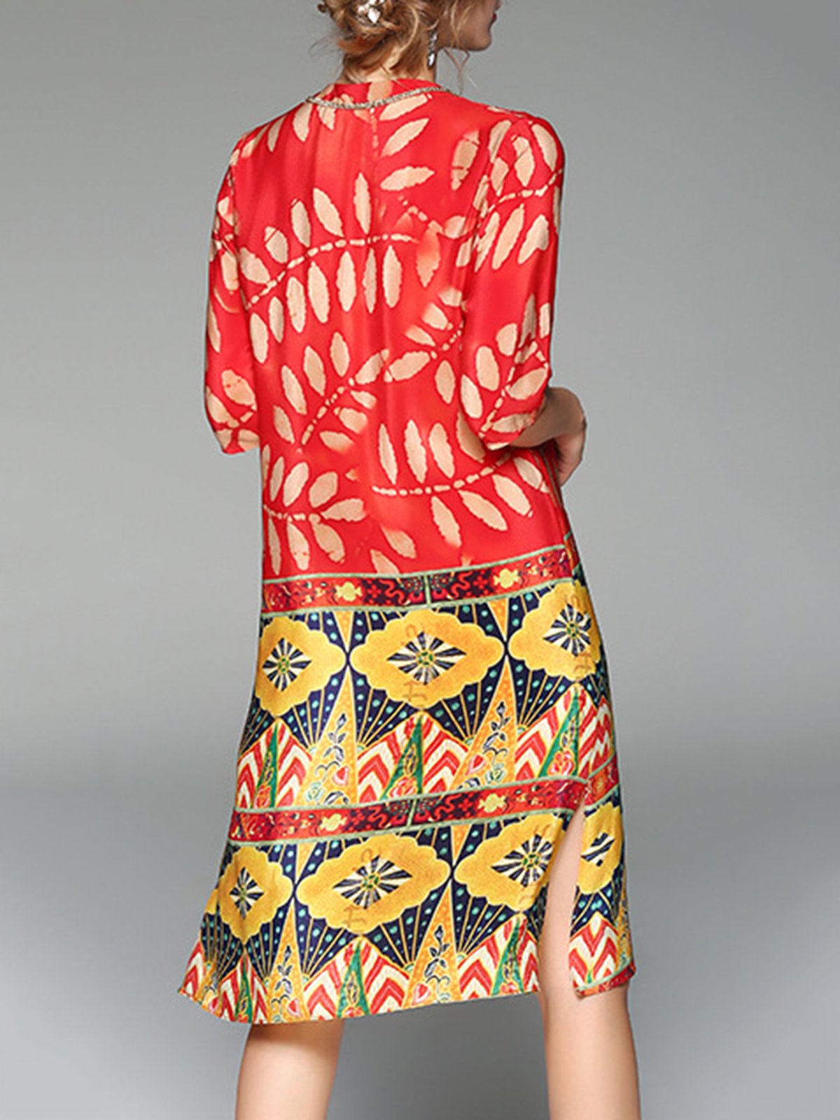 Multicolor Casual Shift Midi Plus Size Dress