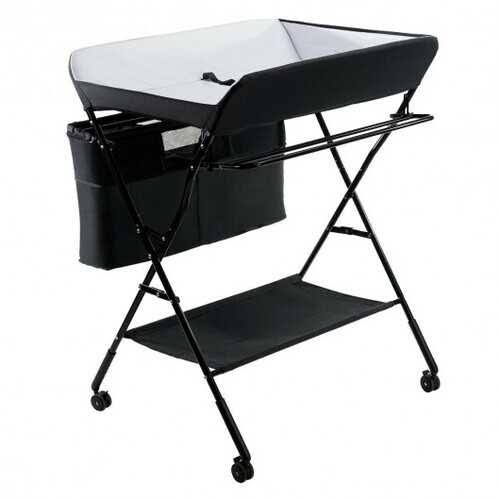 Portable Adjustable Height Newborn Nursery Organizer with Wheel-Black