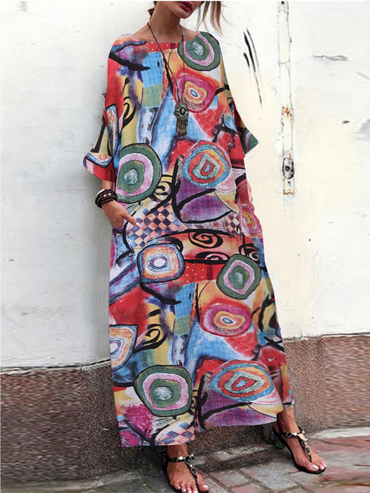 Half Sleeve Cotton-Blend Printed/dyed Dresses