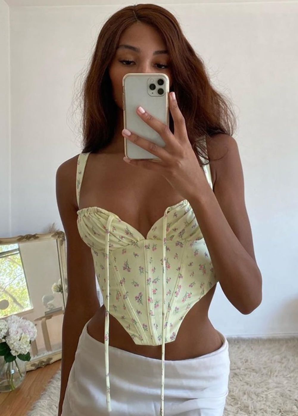 Sexy Vintage Floral Yellow Crop Top