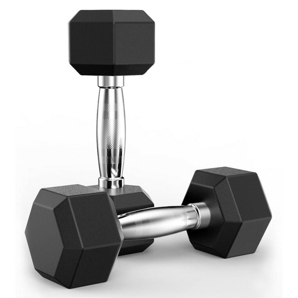 10Pair Rubber Dumbbells 5-50 lb with Dumbbells Rack Hexagonal Home Gym Equipment