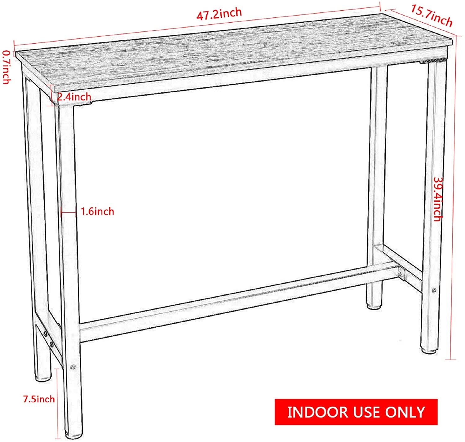 Mr Ironstone Bar Table, 47 Rectangular Kitchen Pub Dining 47.2 Table