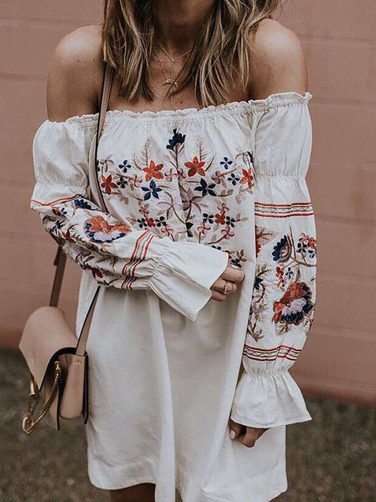 A-line Casual Polyester Floral-print Short Sleeve Dress