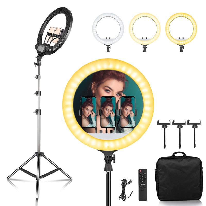 18 Inch Selfie Ring Light LED Video Lamp With Tripod Stand Phone Clip For YouTube Live