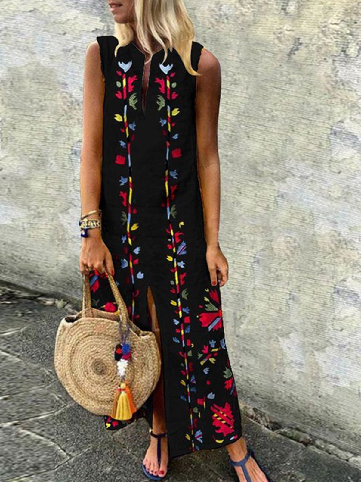 White Boho Cotton-Blend Sleeveless Dresses