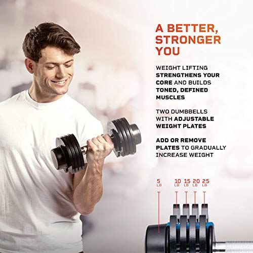 Lifepro Powerflow Adjustable Dumbbells Set �C 5-in-1, 25lb dumbells
