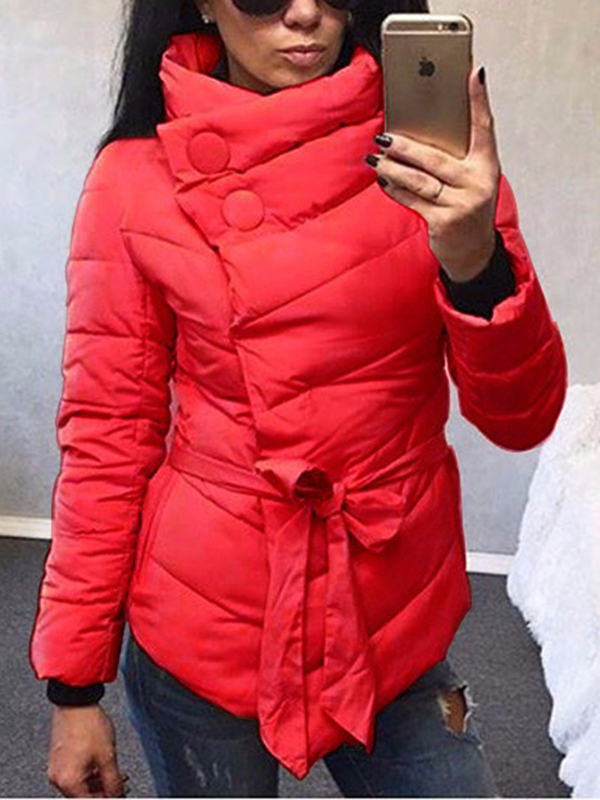 Casual Plain Asymmetrical Long Sleeve Coat