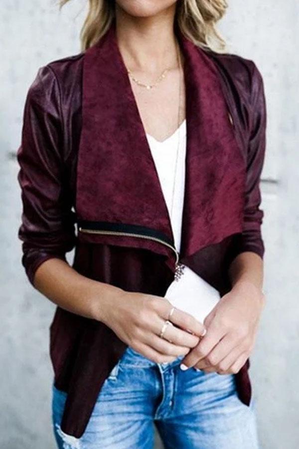 Lapel  Zipper  Plain Jackets