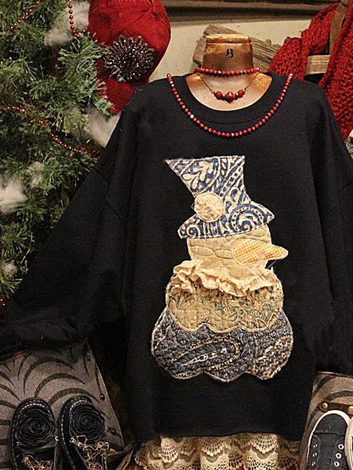 Crew Neck  Shift Long Sleeve Sweatshirt