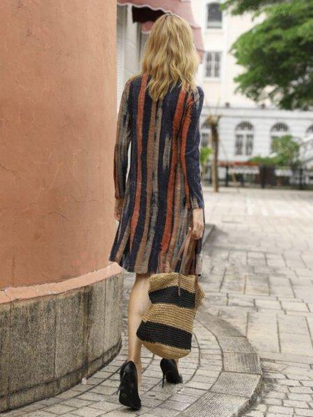 Red V Neck Striped Vintage Dresses