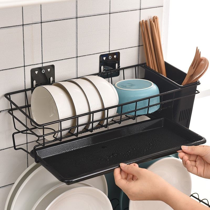 Stainless steel Kitchen Racks and Holders Wall-mounted Punch-free Dish Drainer Plate Drying Rack