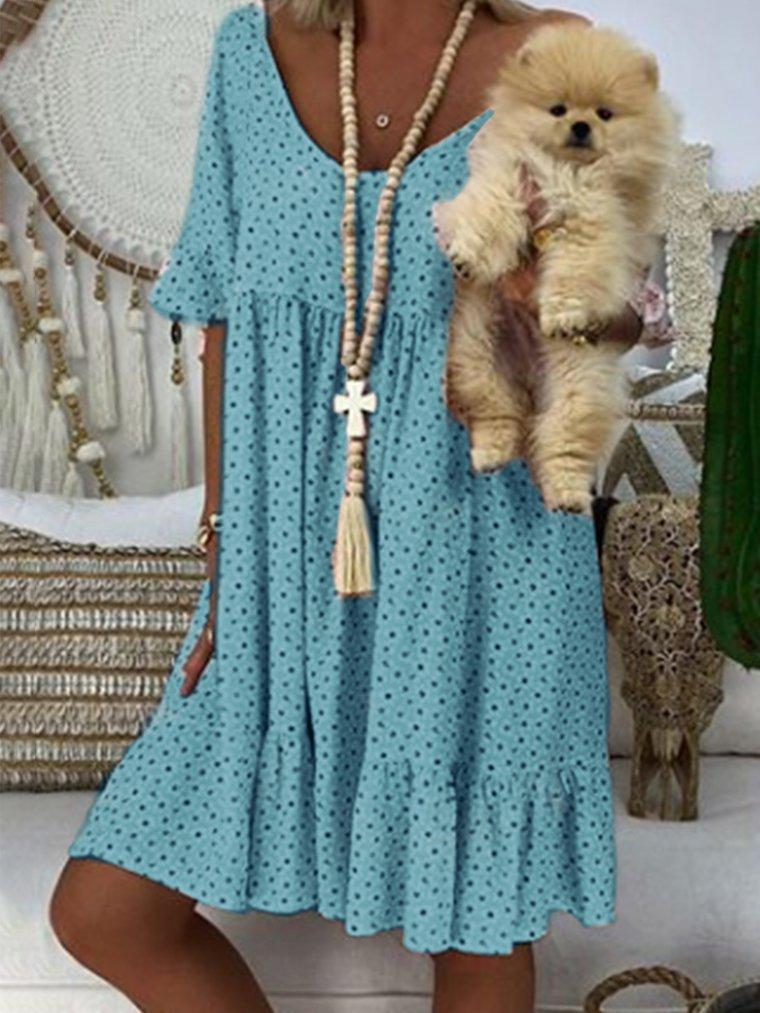 Vintage Short Sleeve V  Neck   Dresses