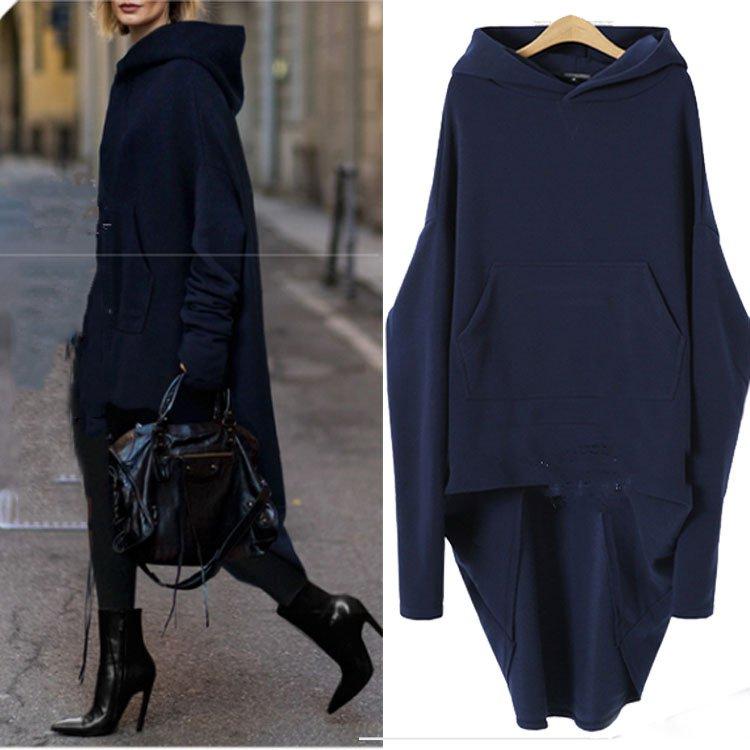 Thickened Asymmetrical Long Sleeve Hoody With Cap