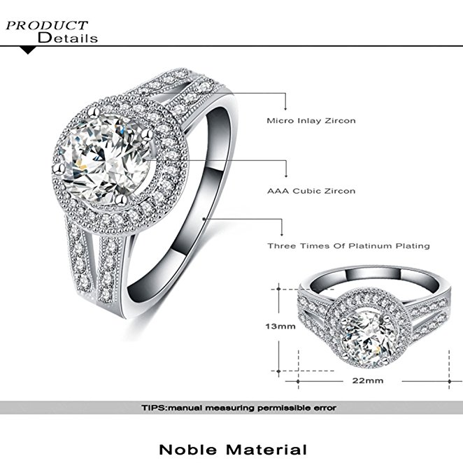 FENDINA Womens Jewelry Vintage Wedding Engagement Bands Solitaire Rings for Anniversary Band Her - 18K White Gold Plated - Luxurious Series-FR974