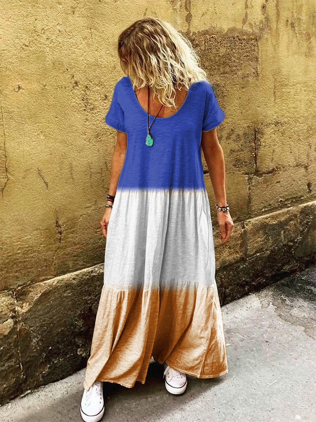 Color-Block Cotton Casual Dresses