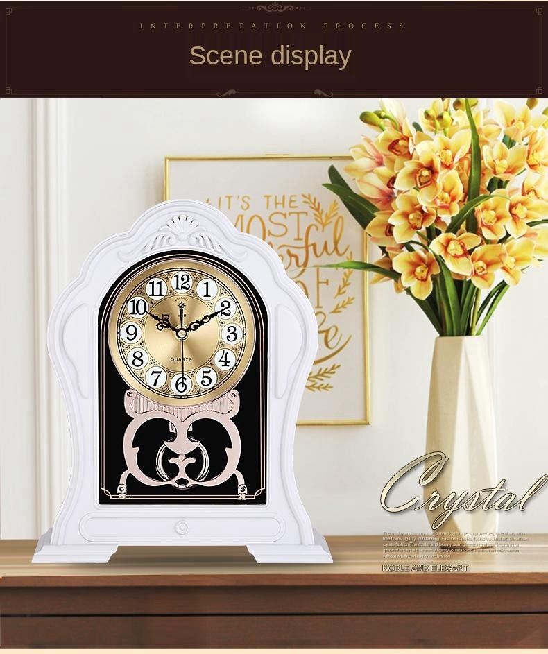 European Style Retro Silent Living Room Household Clock With Solid Wood