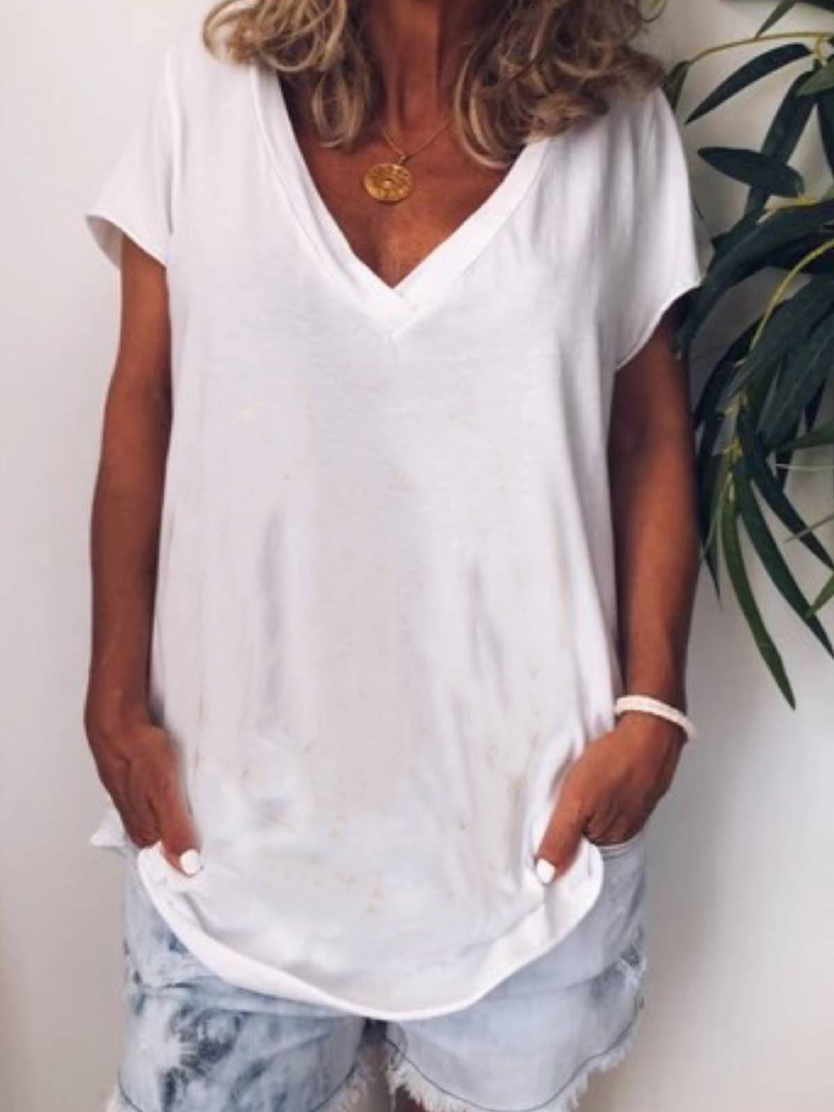 White Casual V Neck Shirts & Tops