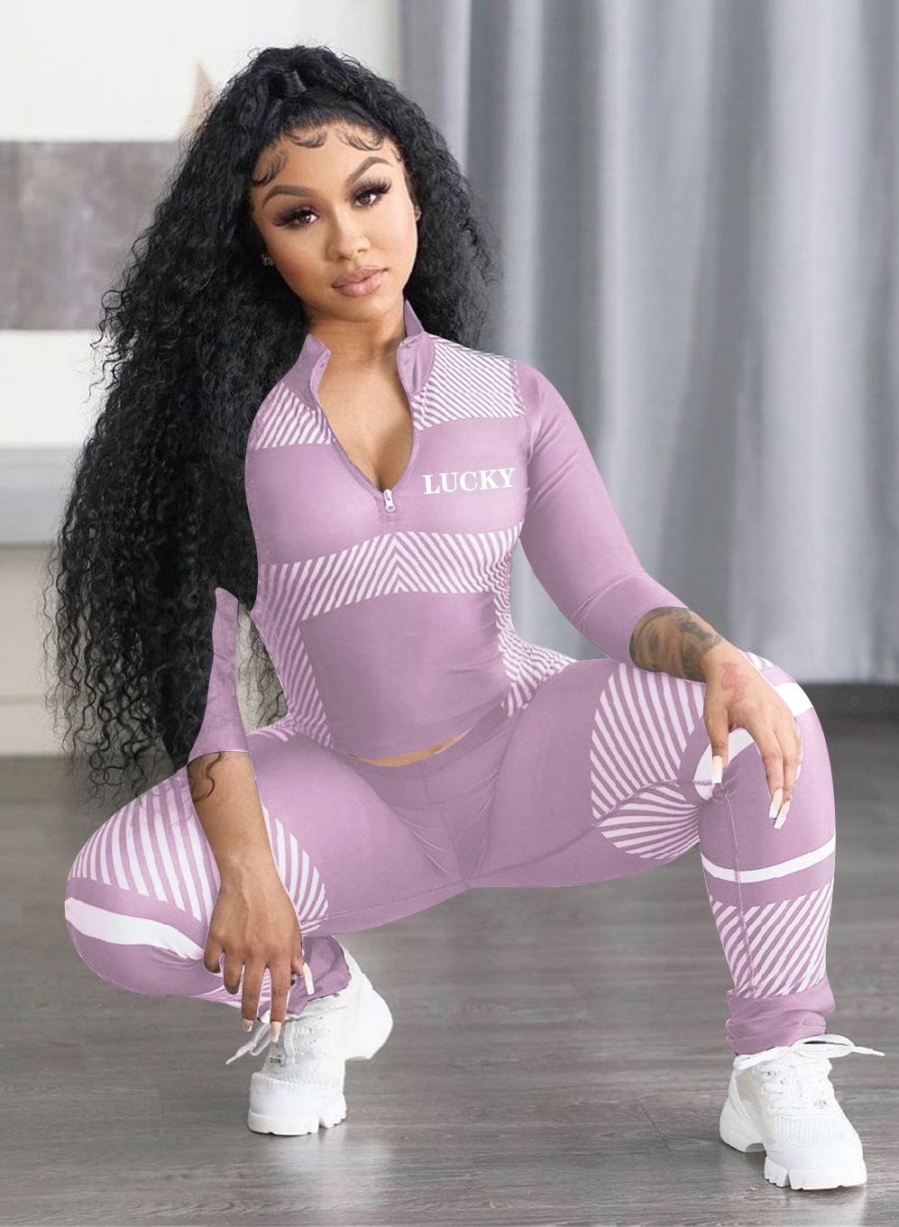 Autumn Sports Fitness Letter Print Shirt and Legging Set